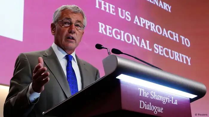 U.S. Defense Secretary Chuck Hagel speaks during the first plenary session of the 12th International Institute for Strategic Studies (IISS) Asia Security Summit: The Shangri-La Dialogue, in Singapore June 1, 2013. REUTERS/Edgar Su (SINGAPORE - Tags: MILITARY POLITICS)