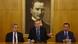 Turkey's Prime Minister Tayyip Erdogan, accompanied by his deputies Bulent Arinc (L) and Bekir Bozdag (R), speaks during a news conference at Ataturk International Airport in Istanbul June 3, 2013. Erdogan called for calm on Monday, after a weekend of fierce anti-government protests, urging people not to be provoked by demonstrations he said had been organised by "extremist elements". REUTERS/Stringer (TURKEY - Tags: POLITICS) Turkey's Prime Minister Tayyip Erdogan, accompanied by his deputies Bulent Arinc (L) and Bekir Bozdag (R), speaks during a news conference at Ataturk International Airport in Istanbul June 3, 2013. Erdogan called for calm on Monday, after a weekend of fierce anti-government protests, urging people not to be provoked by demonstrations he said had been organised by "extremist elements". REUTERS/Stringer (TURKEY - Tags: POLITICS)