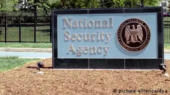 An undated handout image by the National Security Agency (NSA) shows the NSA logo in front of the National Security Agency's headquarters in Fort Meade, Maryland, USA. According to media reports, a secret intelligence program called 'Prism' run by the US Government's National Security Agency has been collecting data from millions of communication service subscribers through access to many of the top US Internet companies, including Google, Facebook, Apple and Verizon. Reports in the Washington Post and The Guardian state US intelligence services tapped directly in to the servers of these companies and five others to extract emails, voice calls, videos, photos and other information from their customers without the need for a warrant. (Foto: picture alliance/dpa) / Eingestellt von wa