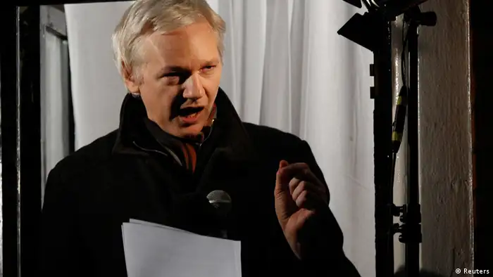 WikiLeaks founder Julian Assange makes a speech from the balcony of Ecuador's Embassy, in central London in this December 20, 2012 file photo. Assange may claim to be a champion of transparency, but when an Oscar-winning filmmaker Alex Gibney wanted to shine a light on his rise to fame after publishing secret U.S. diplomatic cables on his website, Assange was none too pleased. REUTERS/Luke MacGregor/File (POLITICS ENTERTAINMENT SOCIETY)
