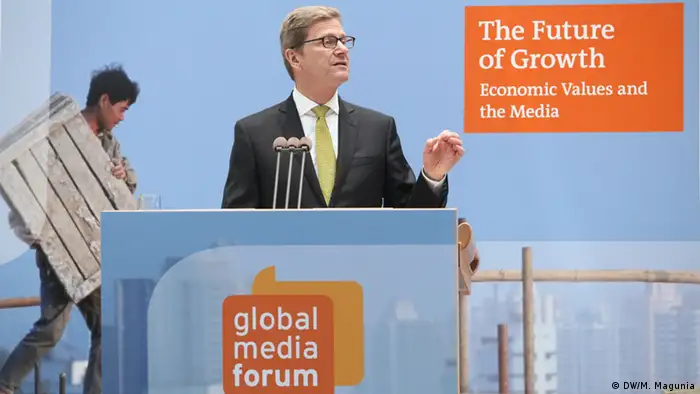 Auf dem Bild: Keynote by Dr. Guido Westerwelle, Minister of Foreign Affairs, Germany at the Global Media Forum 2013 Bonn. Bild: © DW/M. Magunia
