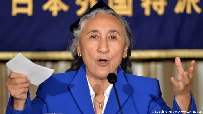 Uighur democracy leader Rebiya Kadeer speaks during a press conference at the Foreign Correspondents Club of Japan in Tokyo on June 20, 2013. Kadeer, head of the World Uyghur Congress, met reporters during a visit that could further fray relations between Japan and China, just weeks after deadly violence in Xinjiang left 21 people dead. AFP PHOTO / KAZUHIRO NOGI (Photo credit should read KAZUHIRO NOGI/AFP/Getty Images)