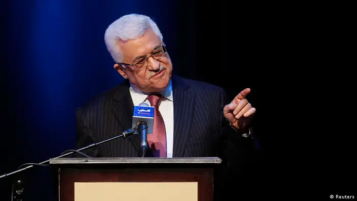 Palestinian President Mahmoud Abbas gestures as he speaks at a conference about Jerusalem in the West Bank city of Ramallah June 5, 2013. Palestinian Prime Minister-designate Rami Hamdallah said on Tuesday he hoped to form his West Bank-based government this week but was committed to implementing a power-sharing deal with Gaza's Hamas rulers. Hamdallah, a political independent and linguistics professor, was named on Sunday by Western-backed Abbas to replace Prime Minister Salam Fayyad, who quit in April but remained in his post while a successor was sought. REUTERS/Mohamad Torokman (WEST BANK - Tags: POLITICS)