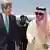 US Secretary of State John Kerry (L) is greeted by Saudi Foreign Minister Prince Saud al-Faisal (R) upon his arrival in Jeddah, on June 25, 2013. Kerry arrived in Saudi Arabia in hopes of coordinating support for Syria's rebels amid fears that a prolonged civil war will embolden extremists. AFP PHOTO/JACQUELYN MARTIN/POOL (Photo credit should read JACQUELYN MARTIN/AFP/Getty Images)