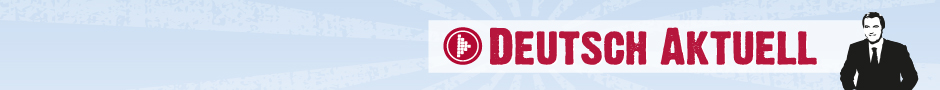 Logo von Deutsch Aktuell, ein Nachrichtensprecher vor blauem Hintergrund