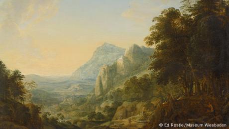 Herman Saftleven, Weite Berglandschaft mit Holzfäller und Reisenden, 1642, Dauerleihgabe aus Privatsammlung Berlin, Foto Ed Restle, Museum Wiesbaden