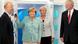 Bundeskanzlerin Angela Merkel drückt beim Festakt zum 150-jährigen Bestehen der Bayer AG in Köln neben der nordrhein-westfälischen Ministerpräsidentin Hannelore Kraft (2.v.r., SPD), dem Vorstandsvorsitzenden von Bayer, Marijn Dekkers (l), und dem Aufsichtsratsvorsitzenden von Bayer, Werner Wenning, in einer Ausstellung einen Knopf (Foto: dpa) Bundeskanzlerin Angela Merkel drückt beim Festakt zum 150-jährigen Bestehen der Bayer AG in Köln neben der nordrhein-westfälischen Ministerpräsidentin Hannelore Kraft (2.v.r., SPD), dem Vorstandsvorsitzenden von Bayer, Marijn Dekkers (l), und dem Aufsichtsratsvorsitzenden von Bayer, Werner Wenning, in einer Ausstellung einen Knopf (Foto: dpa)