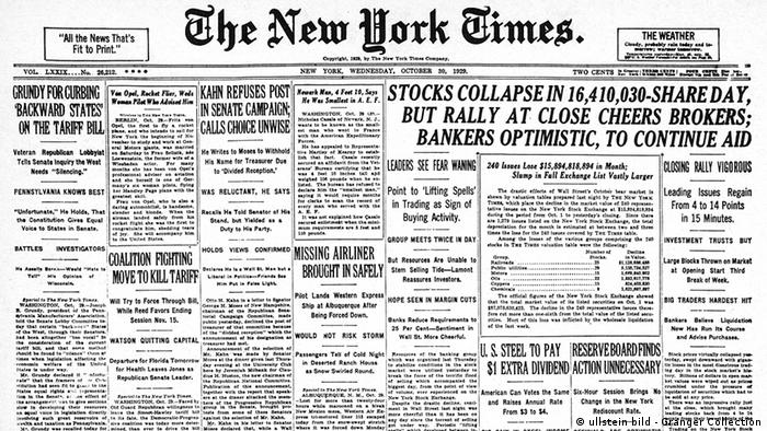 Izdanje Njujork tajmsa 30. oktobra 1929, dan nakon „Crnog utorka“