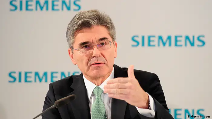 MUNICH, GERMANY - JANUARY 23: Joe Kaeser, Member of the Managing Board and Head of Corporate Finance and Controlling, speaks to the media to announce financial results for the first quarter of 2013 prior to the Siemens annual general shareholders' meeting at the Olympiahalle on January 23, 2013 in Munich, Germany. Siemens announces that although the new orders declined slightly year-over-year, the book-to-bill ratio was again above 1 for the first time in three quarters. Total Sectors profit rose some four percent. (Photo by Lennart Preiss/Getty Images for Siemens)