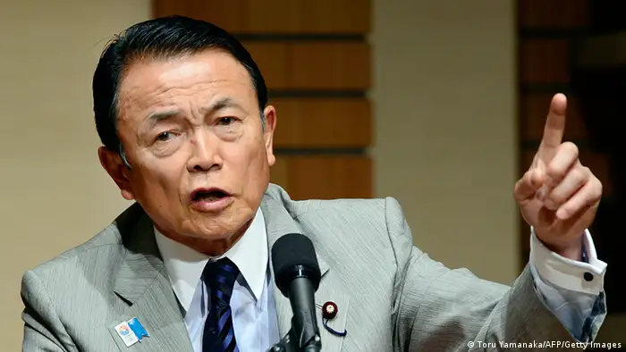 Japan's Finance and Deputy Prime Minister Taro Aso gestures as he delivers a speech in Tokyo on June 28, 2013. Aso's speech was entitled 'Abenomics and the future of Japan's economy'. AFP PHOTO/Toru YAMANAKA (Photo credit should read TORU YAMANAKA/AFP/Getty Images)