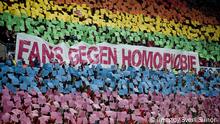 Hinchas contra la homofobia, dice el lienzo.