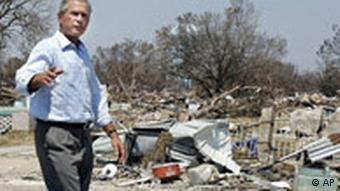 President Bush in Biloxi, Mississippi, surveying damage caused by Hurricane Katrina in 2005