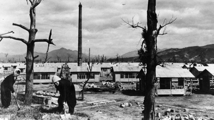 March 1946: New homes are built in Hiroshima to replace those destroyed by the atomic bomb dropped on the city on the 6th August 1945. (Photo by Keystone/Getty Images) 