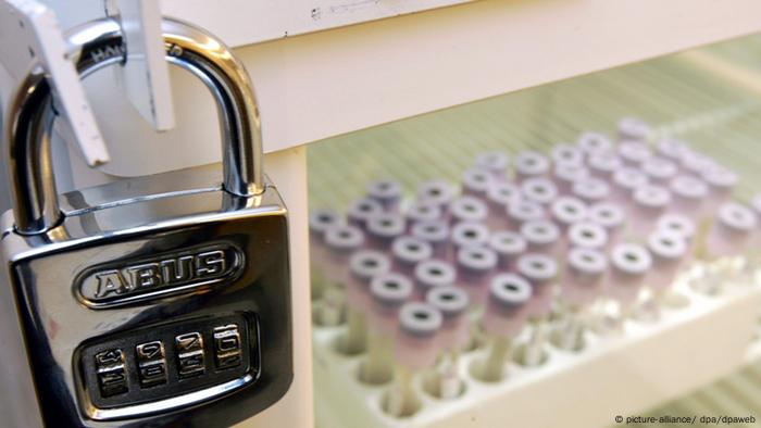 tubes with doping samples under lock and key