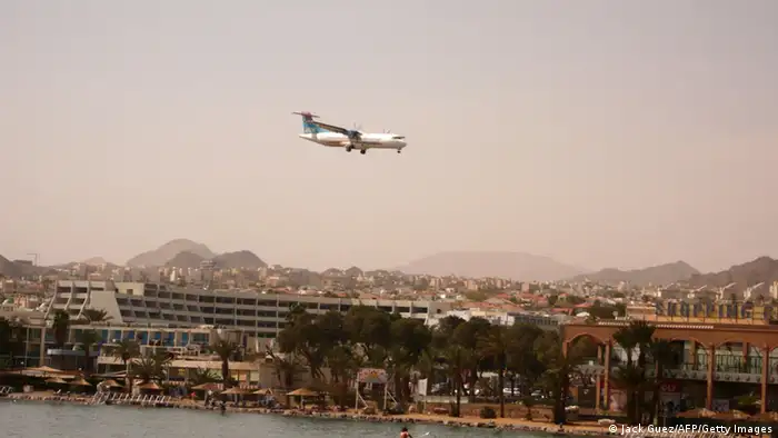 A picture taken on February 24, 2011 shows a Israir company plane preparing to land at the airport in the centre of the Israeli Red Sea resort of Eilat. AFP PHOTO/JACK GUEZ (Photo credit should read JACK GUEZ/AFP/Getty Images)