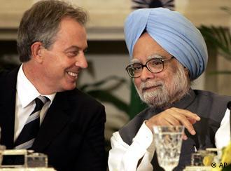 Pleased with their progress: Tony Blair and India's Manmohan Singh