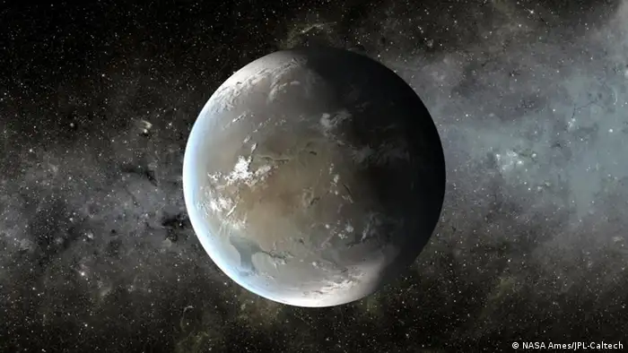 Kepler-62f, a Small Habitable Zone World The artist's concept depicts Kepler-62f, a super-Earth-size planet in the habitable zone of a star smaller and cooler than the sun, located about 1,200 light-years from Earth in the constellation Lyra. Kepler-62f orbits it's host star every 267 days and is roughly 40 percent larger than Earth in size. The size of Kepler-62f is known, but its mass and composition are not. However, based on previous exoplanet discoveries of similar size that are rocky, scientists are able to determine its mass by association.