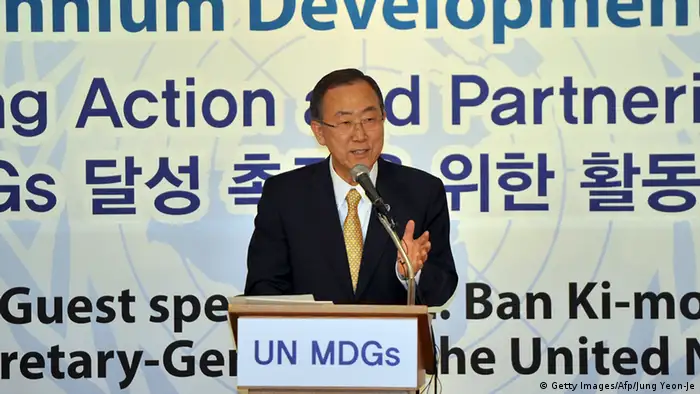 Secretary General of the United Nations Ban Ki-Moon speaks at a breakfast meeting hosted by Diplomatic Corps in South Korea in Seoul on August 23, 2013. Any chemical weapons attack in Syria would constitute a crime against humanity, UN chief Ban Ki-moon said on Autust 23, adding there was no time to lose in investigating their alleged use near Damascus. AFP PHOTO / JUNG YEON-JE (Photo credit should read JUNG YEON-JE/AFP/Getty Images)