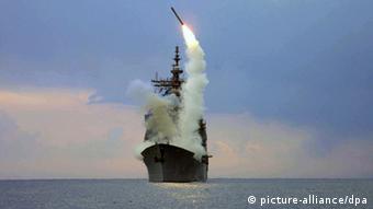 A Tomahawk cruise missile being fired during the Iraq invasion
