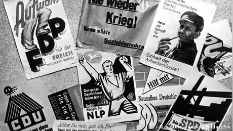 Wahlplakate der einzelnen Parteien, im Jahr 1946.
(c) picture-alliance/Bildarchiv