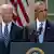 U.S. President Barack Obama speaks next to Vice President Joe Biden (L) at the Rose Garden of the White House August 31, 2013, in Washington. Obama said on Saturday he had decided the United States should strike Syrian government targets in response to a deadly chemical weapons attack, but said he would seek a congressional vote for any military action. REUTERS/Mike Theiler (UNITED STATES - Tags: POLITICS TPX IMAGES OF THE DAY)
