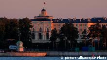 The Constantine Palace is seen from the waterside in St. Petersburg, Russia on Wednesday, Sept. 4, 2013. The palace, which will be the venue for G-20 leaders beginning on Thursday, Sept. 5, was founded in 1715 by the first Russian Emperor Peter the Great and used as a summer residence that was meant to outshine the French Versailles. (AP Photo/Dmitry Lovetsky)