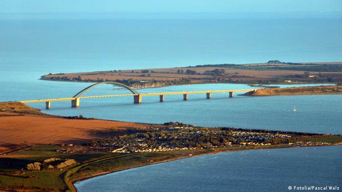 A distance shot of Fehmarn Sound Bridge in the Baltic Sea.
