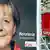 Ein Wahlplakat der CDU für die Bundestagswahl am 22.September mit einem Portrait der Bundeskanzlerin Merkel steht am 20.09.2013 in Düsseldorf (Nordrhein-Westfalen) vor dem mit Fahnen geschmückten Gebäude der Geschäftsstelle des Landesverbandes der SPD Nordrhein-Westfalen. Foto: Horst Ossinger/dpa