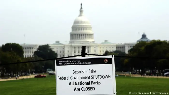 A closure sign is posted on the national mall near the US Capitol in Washington, DC, October 3, 2013, as seen during the third day of the federal government shutdown. US President Barack Obama on October 3, directly attacked Republican Speaker John Boehner, saying he could end a 'reckless' US government shutdown in just five minutes. AFP Photo/Jewel Samad (Photo credit should read JEWEL SAMAD/AFP/Getty Images)
