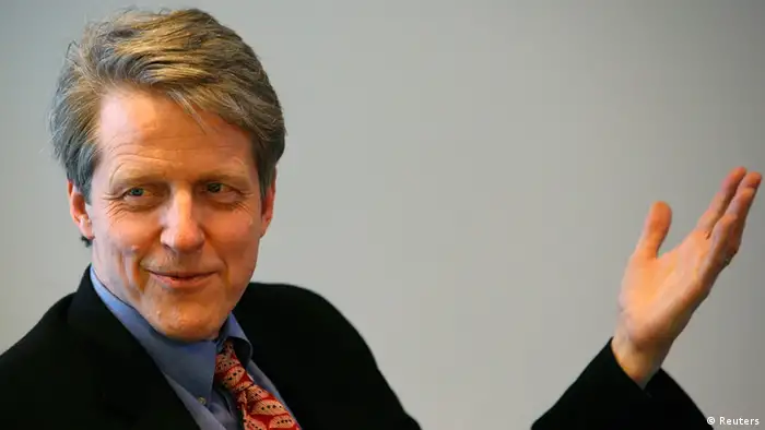 File photo of Robert Shiller, Yale professor, and chief economist and co-founder of financial firm MacroMarkets LLC., speaking during the Reuters Housing Summit in New York February 21, 2008. The 2013 Nobel prize for economics, which was awarded October 14, 2013, jointly to Americans Eugene F. Fama, Lars Peter Hansen and Robert J. Shiller for their empirical analysis of asset prices. REUTERS/Brendan McDermid/files (UNITED STATES - Tags: REAL ESTATE BUSINESS HEADSHOT)
