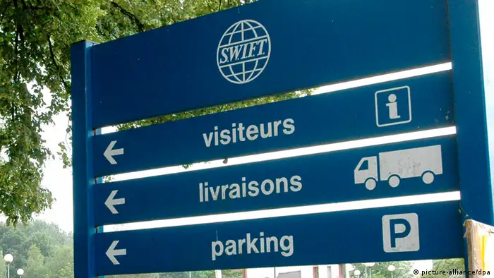 epa03146321 (FILE) A file image dated 26 June 2006 showing the SWIFT logo and entrance at their headquarters in Brussels, Belgium. Belgium-based SWIFT, the organization that handles global financial transactions between banks, said 15 March 2012 that it has been instructed to discontinue its communications services to Iranian financial institutions that are subject to European sanctions. The new European Council decision, as confirmed by the Belgian Treasury, prohibits companies such as SWIFT to continue to provide specialised financial messaging services to EU-sanctioned Iranian banks. SWIFT is incorporated under Belgian law and has to comply with this decision as confirmed by its home country government. SWIFT is a member-owned cooperative that provides the communications platform, products and services to connect more than 10,000 financial institutions and corporations in 210 countries. EPA/JACQUES COLLET BELGIUM OUT