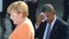 Merkel hält eine Rede, hinter ihr wischt sich Obama den Schweiß von der Stirn. (Foto: dpa - Bildfunk) Merkel hält eine Rede, hinter ihr wischt sich Obama den Schweiß von der Stirn. (Foto: dpa - Bildfunk)