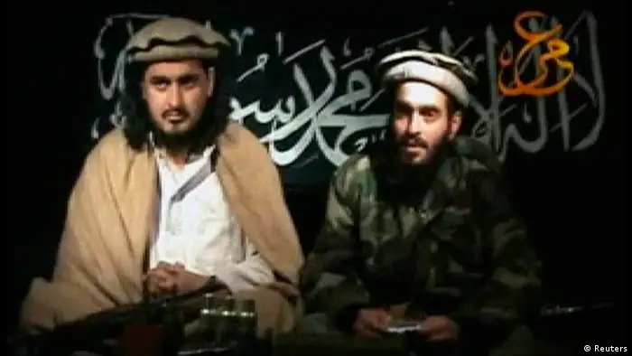 Taliban leader Hakimullah Mehsud (L) sits beside a man who is believed to be Humam Khalil Abu-Mulal Al-Balawi, the suicide bomber who killed CIA agents in Afghanistan, in this file still image taken from video released January 9, 2010. A U.S. drone strike in Pakistan killed Hakimullah Mehsud, the head of the Pakistani Taliban, on November 1, 2013, security sources told Reuters, the latest in a series of blows to Pakistan's most feared militant group. REUTERS/Tehrik-i Taliban Pakistan via Reuters TV/Files (PAKISTAN - Tags: CIVIL UNREST OBITUARY)