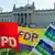 Banners for SPD, FDP and Greens together, symbolizing a coalition