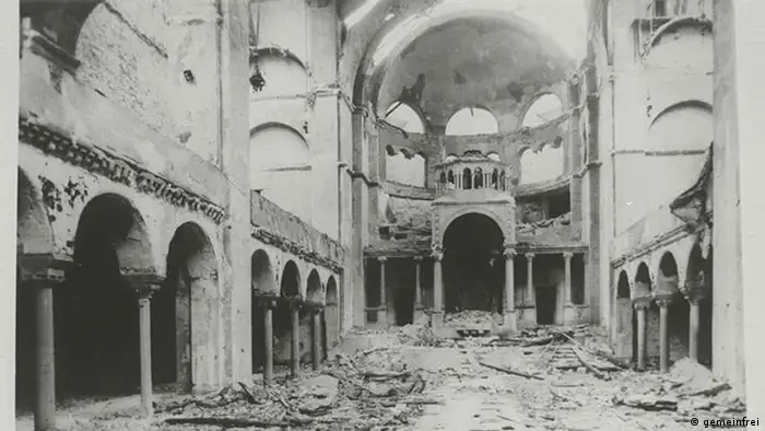 English: Interior view of the destroyed Fasanenstrasse Synagogue, Berlin, burned on Kristallnacht; November Pogroms. Date 8 March 2010, 07:36:44 Source Flickr: Interior view of the destroyed Fasanenstrasse Synagogue, Berlin, burned during the November Pogroms Author: Center for Jewish History, NYC This image, which was originally posted to Flickr, was uploaded to Commons using Flickr upload bot on 18:17, 12 February 2013 (UTC) by Jonund. On that date it was tagged as no known copyright restrictions