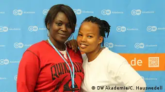 Pascaline Umulisa and Anita Lwamba, participants of DW Akademie's Media Trialogue DR Congo, Rwanda and Germany (photo: DW Akademie/Charlotte Hauswedell).
