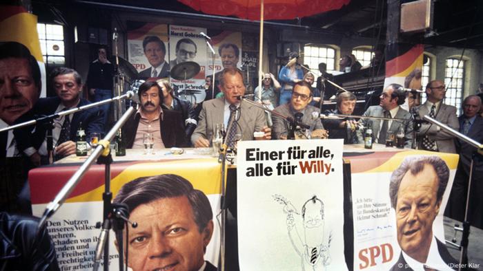 A press conference during the German election in 1976 with Willy Brandt and Günter Grass.