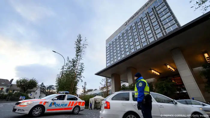 Police guards the entrance of the Intercontinental Hotel during Iran nuclear talks on November 21, 2013 in Geneva. Iran and world powers locked horns in intense and difficult talks on a preliminary but landmark nuclear accord, with Tehran warning that serious issues still had to be resolved. Both sides stressed however that the gathering, seen as the best hope in years to resolve the standoff over Iran's controversial nuclear programme after a decade of rising tensions, was constructive. AFP PHOTO / FABRICE COFFRINI (Photo credit should read FABRICE COFFRINI/AFP/Getty Images)