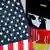 Национальный флаг США и IPhone с изображением орла с герба ФРГ