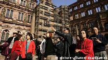 Japanische Reisegruppe im Innenhof des Heidelberger Schlosses