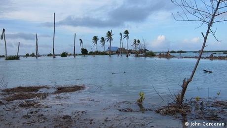 Tides covering the land in Kiribati (photo: John Corcoran) 