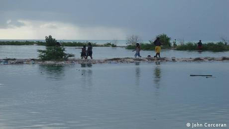 Waiting for the tide to go down in Kiribati (photo: John Corcoran)