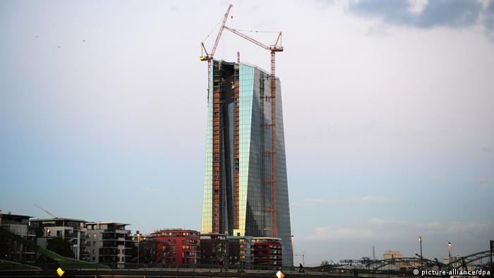 Construction site of the new ECB with two cranes on the towers