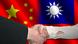 Symbolbild Flagge China und Taiwan Freundschaft Händeschütteln Symbolbild Flagge China und Taiwan Freundschaft Händeschütteln