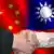 Symbolbild Flagge China und Taiwan Freundschaft Händeschütteln