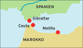 Karte der spanischen Exklaven Ceuta und Melilla in Marokko Karte: DW