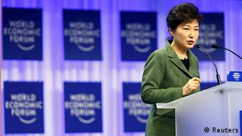 South Korean President, Park Geun-hye speaks during a session at the annual meeting of the World Economic Forum (WEF) in Davos January 22, 2014 (Photo: REUTERS/Denis Balibouse)