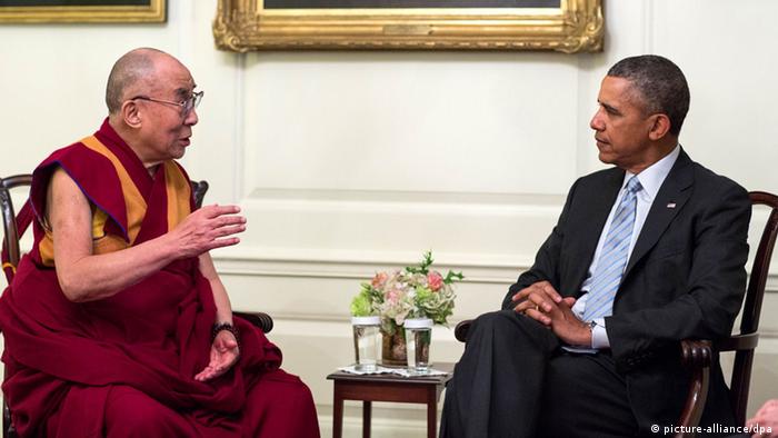 President Barack Obama meets with the Dalai Lama in the Map Room of the White House, Feb. 21, 2014 (Official White House Photo by Pete Souza)