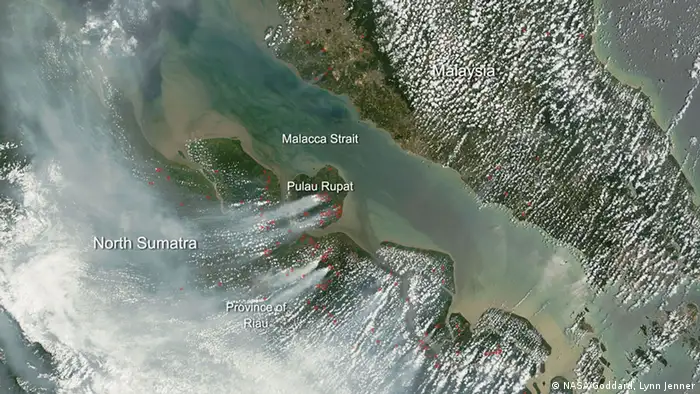 Satellitenbild von den Waldbränden auf Sumatra
