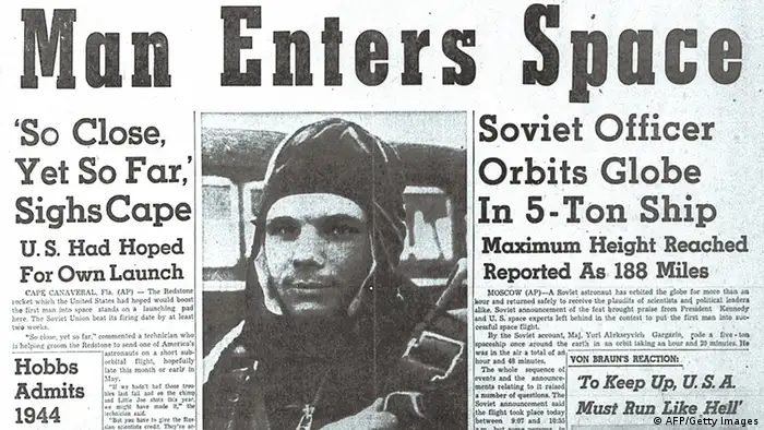 English newspaper article about Juri Gagarin from 1961 (AFP/Getty Images)
